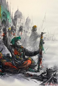 Ali Abbas, Haq Moujood, 15 x 22 Inch, Watercolor on Paper, Figurative Painting, AC-AAB-253